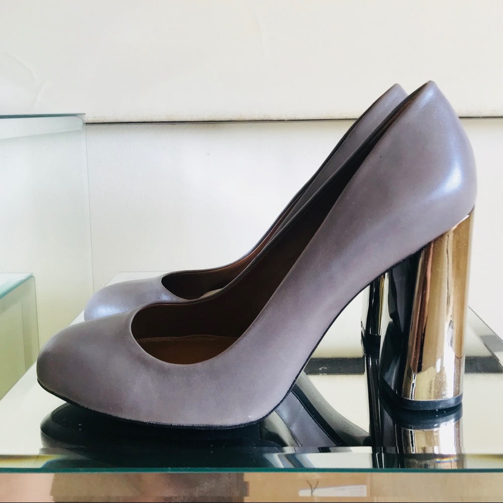 Zara Gray Leather Pumps Chrome Heel Size 8